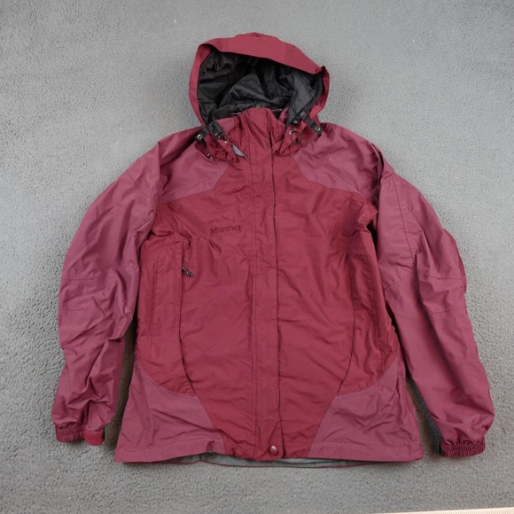 Marmot Jacket Womens Medium Burgundy Maroon Hooded Full Zip Outdoor Ski Snow - Picture 1 of 12